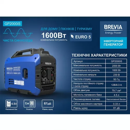 Генератор інверторний BREVIA GP2000iS - фото 5