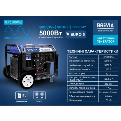 Генератор инверторный BREVIA GP5500XiE - фото 6