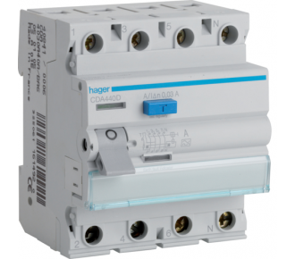 Диференціальне реле Hager CDA440D 4P 6kA 40A 30mA (тип А)
