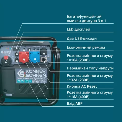 Генератор инверторный Konner&amp;Sohnen KS 8100iE 1/3 ATSR - фото 8