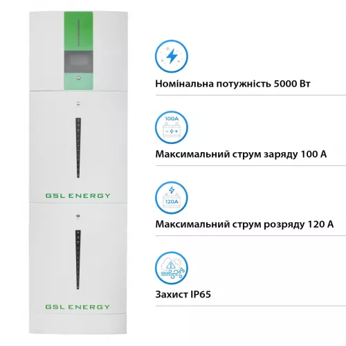 Система хранения энергии GSL HESS 5kW 400Ah 20.48kWh LiFePO4 1 MPPT 220V Однофазный (HESS5.5kW20kWh) - фото 3