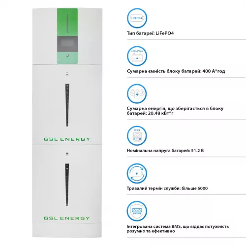 Система хранения энергии GSL HESS 5kW 400Ah 20.48kWh LiFePO4 1 MPPT 220V Однофазный (HESS5.5kW20kWh) - фото 2