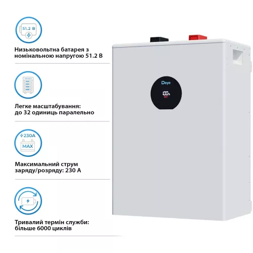 Акумуляторна батарея Deye SE-F12-С (LiFePO4 51,2V 230Ah 11.8 kWh) - фото 3