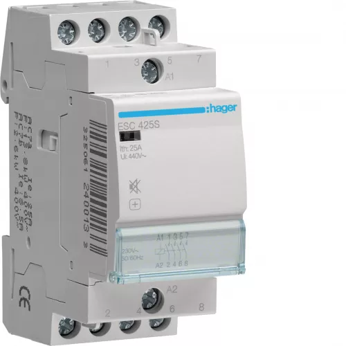 Контактор Hager 230В/25 A, 4НО, 2м (ESC425S) - фото 1